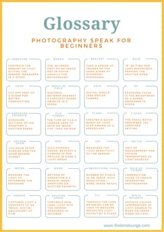 the glossary for photography break for beginners to learn how to use it in this class