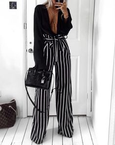 Summer Outfit Guide, Rocker Girl, High Waist Wide Leg Pants, Belted Pants, Black Women Fashion, Looks Chic, Summer Fashion Outfits