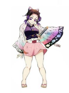 a cartoon character holding a butterfly in her hand and wearing a purple outfit with butterflies on it