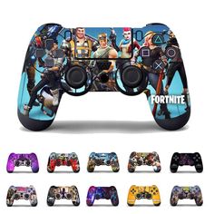 the fortnite video game controller skin is shown in multiple colors and sizes, with all