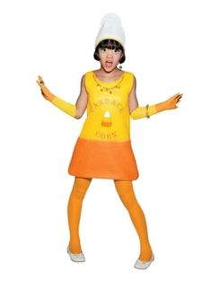 a woman in an orange and yellow costume