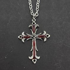 Gothic red cross necklace, handmade with stainless steel chain. Red Cross Necklace, Gothic Emo, Gothic Cross, Fall Stuff, Gothic Crosses, Necklace Gothic, Buy List, Cross Jewelry, Fire Starters