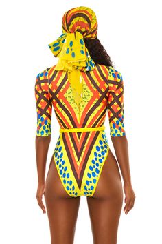 Model is wearing a size Small SCARF NOT INCLUDED ACCESSORIES NOT INCLUDED Yellow Long Sleeve Fitted Swimwear, Yellow Fitted Long Sleeve Swimwear, Fitted Long Sleeve Yellow Swimwear, Small Scarf, Summer Swim Suits, High Cut, Oasis, How To Wear