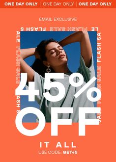 a woman with her hand on her head and the text, sale up to 45 % off