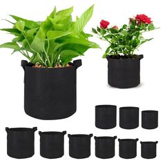 10PCs 1-30 Gallon Nonwoven Fabric Grow Bags Plant Pots 300G Thickened Heavy Duty Plastic Container, Plastic Containers, Potted Plants, Planter Pots, Heavy Duty