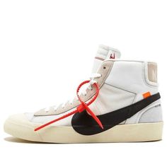 Virgil Abloh's Nike Off-White Blazer Mid features a white leather upper with an oversized black Nike Swoosh that descends into the midsole. The four lace options – white, black, neon orange, and neon green – come with Abloh's signature self-referential “SHOELACES” branding. Released in September 2017, this sneaker is a member of the initial five-pair REVEALING group of the Off-White x Nike 'The Ten' Collection that included reconstructed designs for the Air Jordan 1, Air Max 90, Nike Air Presto, and Nike Air VaporMax. (SNKR) Off White Blazers, Sneaker Wallpaper, Sneakers Wallpaper, Off White Blazer, Off White X Nike, Nike Off White, Air Presto, Nike Air Presto, Off White Shoes