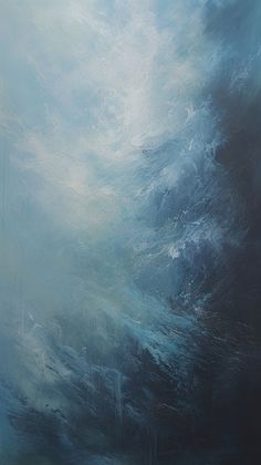 an abstract painting with blue and white colors