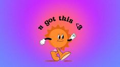 an orange cartoon character sitting on the ground with his hands up in front of him