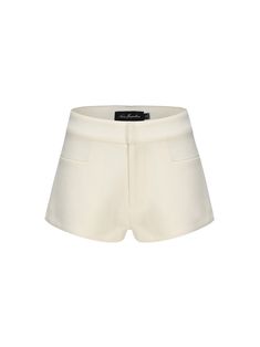 Trendy Luxury Cotton Shorts, Luxury Classic Shorts With Welt Pockets, Chic Luxury Shorts, Chic Luxury High Rise Shorts, Luxury Chic High Rise Shorts, Luxury Feminine Mini Bottoms, Luxury Fitted Modern Shorts, Luxury Tailored Formal Shorts, Luxury Timeless Bottoms With Pockets