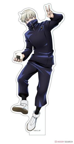 an anime character with white hair and blue pants, standing on one leg in the air