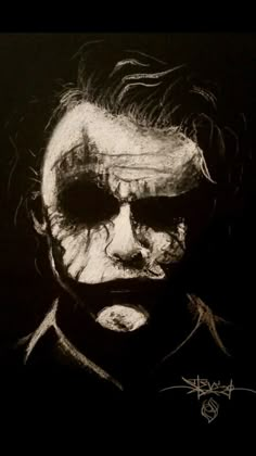 a black and white drawing of a man with his face painted like the joker from batman