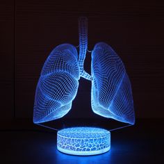 an illuminated model of the lungs on a table