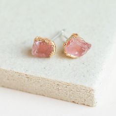 Africa Earrings, Handmade Jewelry Findings, Rose Quartz Jewelry, Indie Jewelry, Rose Quartz Earrings, Surgical Steel Earrings, Pretty Rocks, Quartz Jewelry, Stone Studs