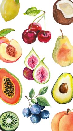 watercolor painting of various fruits and vegetables