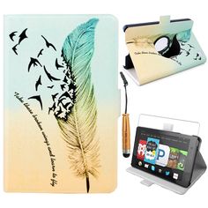 the case is designed to look like a feather and has an image of birds flying over it