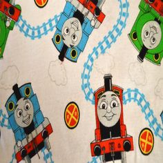 thomas the tank engine on white cotton fabric