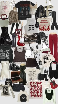 Aesthetic Rockstar Girlfriend Outfits, Light Punk Rock Outfits, Mother Mother Outfits Band, Girl In Red Aesthetic Outfit, Stargirl Aesthetic Clothes, Rock Star Gf Aesthetic Outfit, Rockstar Red Aesthetic, Rockstar Gf Wardrobe, Rockstar Grunge Aesthetic