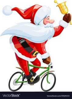 santa claus riding a bike with a trophy in his hand