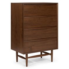 the chest of drawers is made from wood and has three drawers on each side, one with