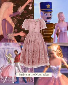 barbie in the nutcracker costume is shown with other pictures and text that reads barbie in the nutcracker