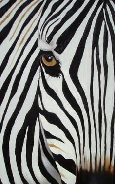 a close up of a zebra's face with black and white stripes