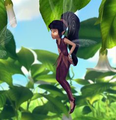 a cartoon character is flying through the air in front of some green plants and leaves