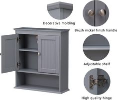 an image of bathroom cabinet with doors and knobs on the bottom half, shown in three different colors