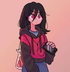 A Drawing, A Girl, Black Hair, Deviantart, Wall, Red, Anime, Hair, Pink