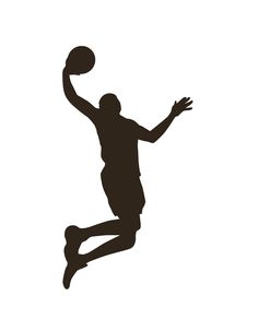 a silhouette of a basketball player jumping up to dunk the ball with his hands