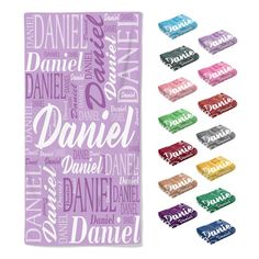 a towel with the words dance on it in different colors and font options for each one