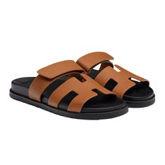 Hermes Chypre Sandal Natural Brown Leather Black Strap Slide Slip On Flat 39.5 ********** Hermes ********** Brand: Hermes Size: 39.5 (Know Your Hermes Size) Name: Chypre Color: Naturel / Black Style: Sandal Slide Material: Calfskin Leather Adjustable Buckle Hook And Loop Closure Strap H Classic Logo Naturel Brown Calfskin Leather Material Black Rubber Sole Black Leather Insole Brand New In Box, Comes With Box And Dust Bag 100% Authentic Or Your Money Back Great Gift I Ship Worldwide Any Other Qu Hermes Slides, Classic Logo, Brown Sandals, Natural Brown, Black Style, Black Rubber, Hook And Loop, Leather Material, Women's Shoes Sandals