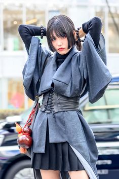 Japanese College, Denim Kimono, Traditional Accessories, Modern Elements, Tokyo Fashion, College Student, Fantasy Clothing, Fantasy Fashion