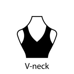 V neck of Fashion Neckline Type for Women Blouse, Dress Silhouette Icon. Black T-Shirt, Crop Top on Dummy. Trendy Ladies V Neck Type of Neckline. Isolated Vector Illustration. Lady V, V Neck Blouse