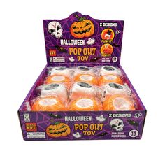 halloween pop out toys in a display case