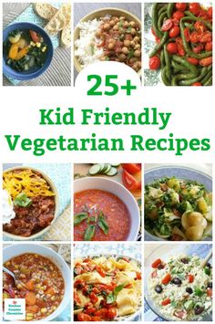 the cover of 25 meatless monday recipes for busy families with pictures of different foods