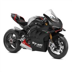 a black and red motorcycle is shown on a white background