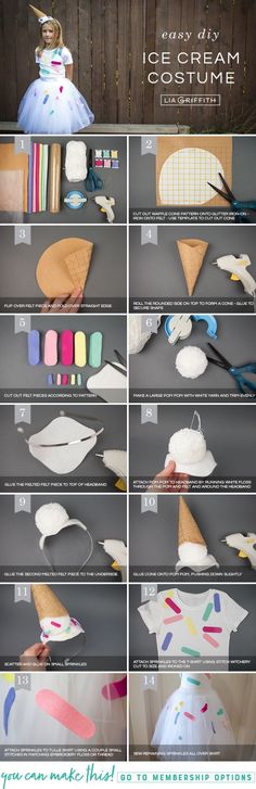 the instructions for how to make an ice cream cone costume