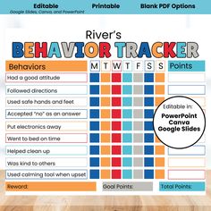 a printable behavior tracker is shown with the text,'behavior tracker for kids '