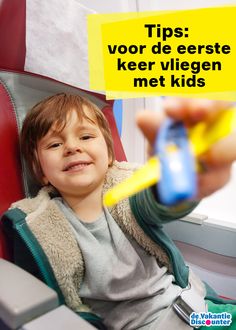 a little boy sitting in a chair with a yellow sticker on his face and the words tips vor de erste ker viegen met kids