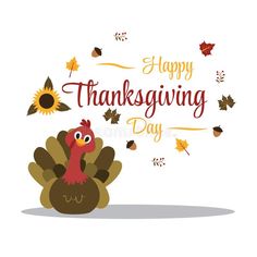 happy thanksgiving day greeting card with a turkey and autumn leaves on white background stock illustration