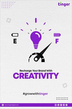 a poster with scissors and a lightbulb on it that says, recharge your brand with creativity