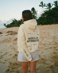 "Words of Affirmation" Oversized Lux Hoodie in Cream Affirmation Clothing, Dandy Worldwide, Hoodies Design Ideas, Hoodie Outfit Aesthetic, Aesthetic Hoodies, Big Hoodies, Hoodies Aesthetic, Watch The Sunset, Clothing Shopping