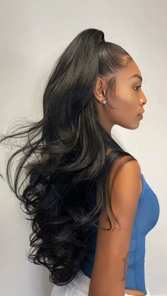 Long Black Hair, Ponytail Styles, Baddie Hairstyles, Hair Weave, Aesthetic Hair, Ponytail Hairstyles, Long Black