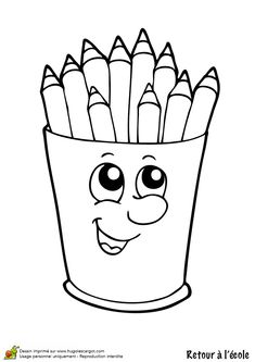 a cartoon drawing of a bucket full of crayons with eyes and lips on it