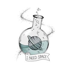 a glass bottle filled with water and an image of the planet in it that says i need space