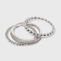 Accessorize in style and at the same time give your collection a timeless and beautiful addition with this Women's Cubic Zirconia Band Small Rope Band and Med Bead Band Silver Plated Stack Ring Set. This silver plated ring pairs well with a variety of costumes and features a simple seamless design. It is easy to clean and care as well. Gender: female. Age Group: adult. Elegant Beaded Promise Ring, Silver Jewlery, Stackable Rings Wedding, Cubic Zirconia Engagement Rings, Stacking Ring Set, Stack Ring, Linking Rings, Plated Ring, Rings Wedding