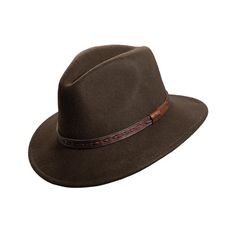 Fall Brown Felt Fedora, Adjustable Brown Wool Fedora, Brown Wide Brim Safari Hat, Winter Brown Felt Hat For Country Events, Brown Felt Hat For Winter Country Events, Brown Felt Hat For Country Events In Winter, Adjustable Brown Wool Hat Bands, Adjustable Brown Wool Felt Hat, Brown Felt Hat With Curved Brim For Hunting