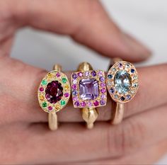 Set with a Mozambique purple garnet, unheated steel pink sapphire and an icy aquamarine. Brighton Jewelry, Pink Bling, Pink Sapphire Ring, Art Jewelry Contemporary, Lovely Jewellery, Stone Jewelry, Crystal Jewelry, Cute Jewelry