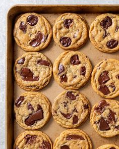 chocolate chip cookies on a baking sheet ready to be eaten