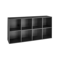 an empty black shelf with six compartments